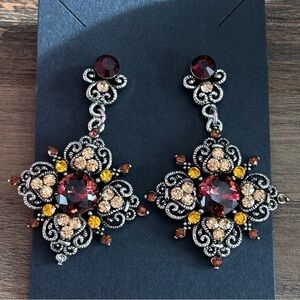 TAS Signed Elegant Silver Pierced Ear Dangle Earrings